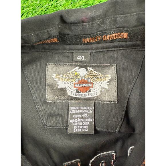 Harley Davidson Button Up Shirt Mens 4XL Black Orange Short Sleeve Genuine Logo - Picture 3 of 8